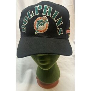 VTG 80s 90s Miami Dolphins Annco Snapback Hat Cap NFL Football Black Arch